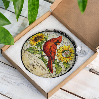 Cardinal Memorial Stained Glass Window, Sympathy Gift with Photo, Personalized Remembrance Window Hanging, In Loving Memory Gift