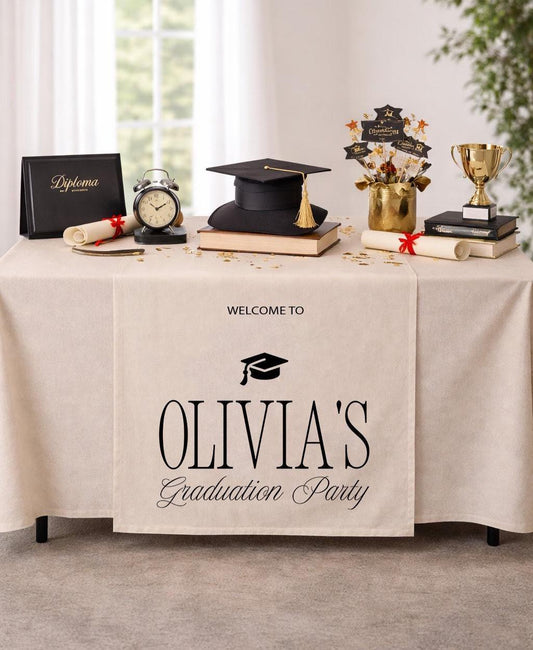 Personalized Graduation Table Runner, Custom Name Grad Party Decor, Class of 2026 Celebration