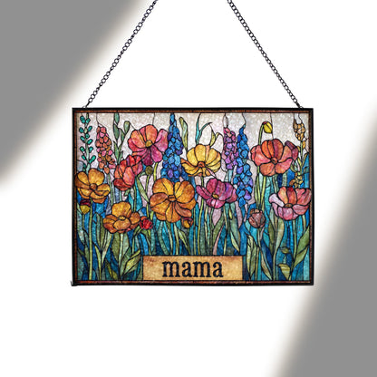 Personalized Mama Garden Suncatcher, Custom Mom Floral Stained Glass Art, Mother’s Day Gift for Mom Grandma, Grandma's Garden Gift
