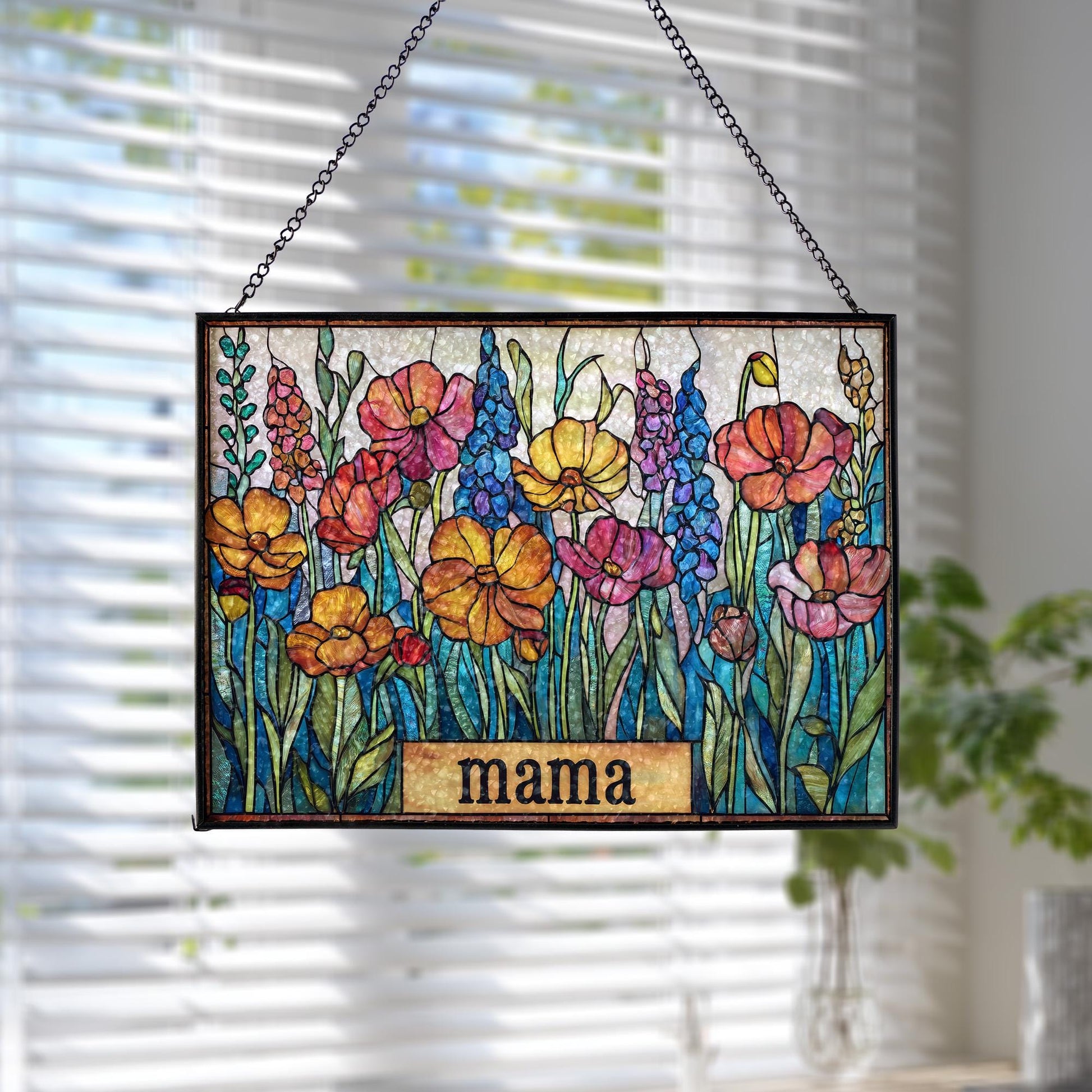 Personalized Mama Garden Suncatcher, Custom Mom Floral Stained Glass Art, Mother’s Day Gift for Mom Grandma, Grandma's Garden Gift