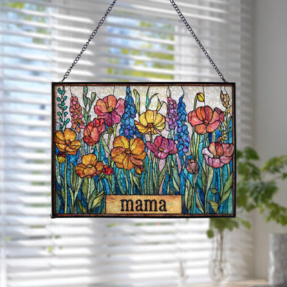 Personalized Mama Garden Suncatcher, Custom Mom Floral Stained Glass Art, Mother’s Day Gift for Mom Grandma, Grandma's Garden Gift