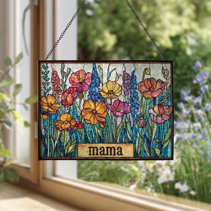 Personalized Mama Garden Suncatcher, Custom Mom Floral Stained Glass Art, Mother’s Day Gift for Mom Grandma, Grandma's Garden Gift