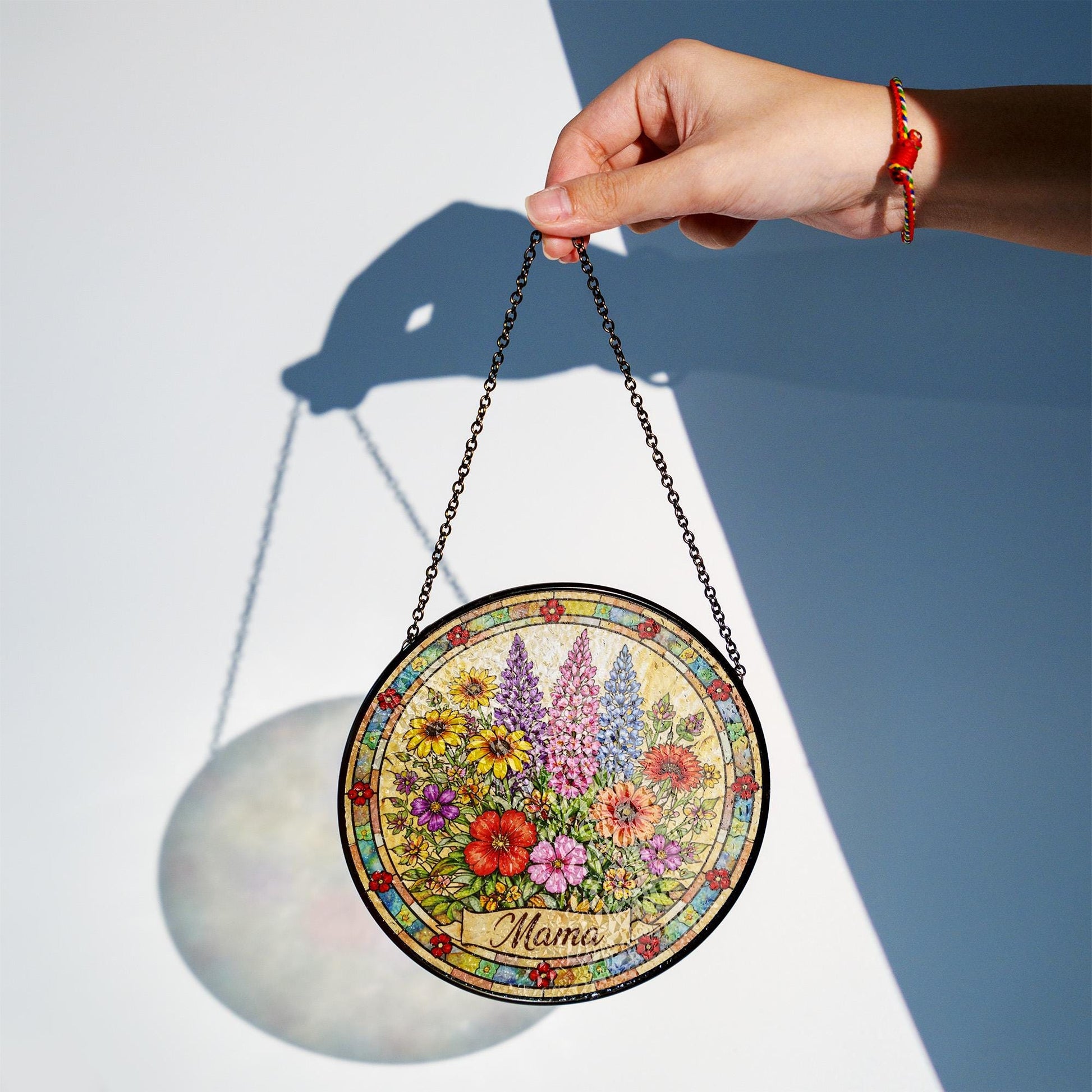 Mama Floral Stained Glass Window Hanging, Personalized Suncatcher Gift for Mom, Wildflower Glass Art, Mothers Day Decor