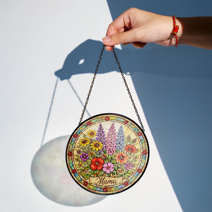 Mama Floral Stained Glass Window Hanging, Personalized Suncatcher Gift for Mom, Wildflower Glass Art, Mothers Day Decor