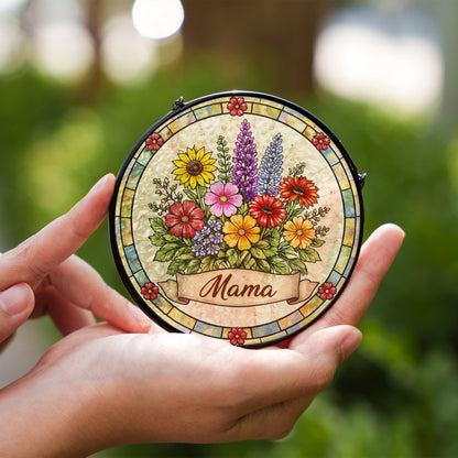 Mama Stained Glass Window , Floral Window Hanging Gift for Mom, Colorful Wildflower Glass Panel, Mothers Day Home Decor