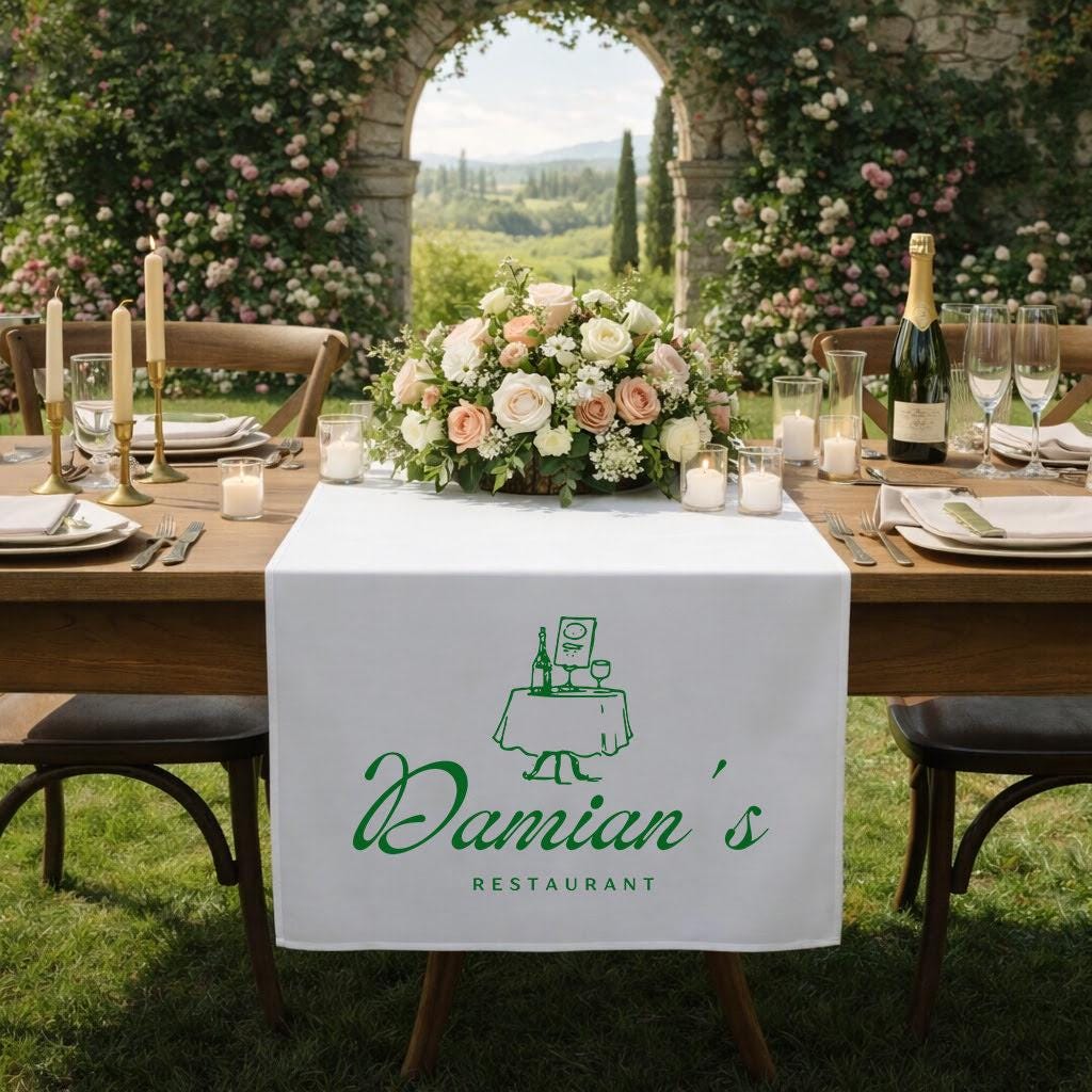 Custom Table Runner with Logo, Personalized Wedding Table Decor, Linen Table Runner for Restaurant, Event Branding Table Cloth
