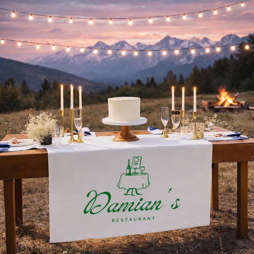 Custom Table Runner with Logo, Personalized Wedding Table Decor, Linen Table Runner for Restaurant, Event Branding Table Cloth