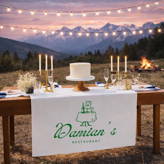 Custom Table Runner with Logo, Personalized Wedding Table Decor, Linen Table Runner for Restaurant, Event Branding Table Cloth