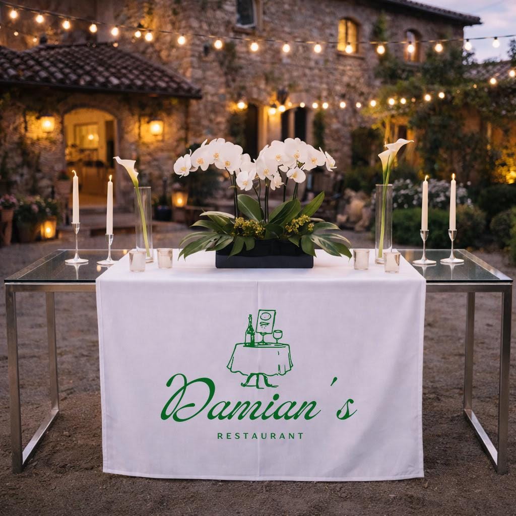 Custom Table Runner with Logo, Personalized Wedding Table Decor, Linen Table Runner for Restaurant, Event Branding Table Cloth