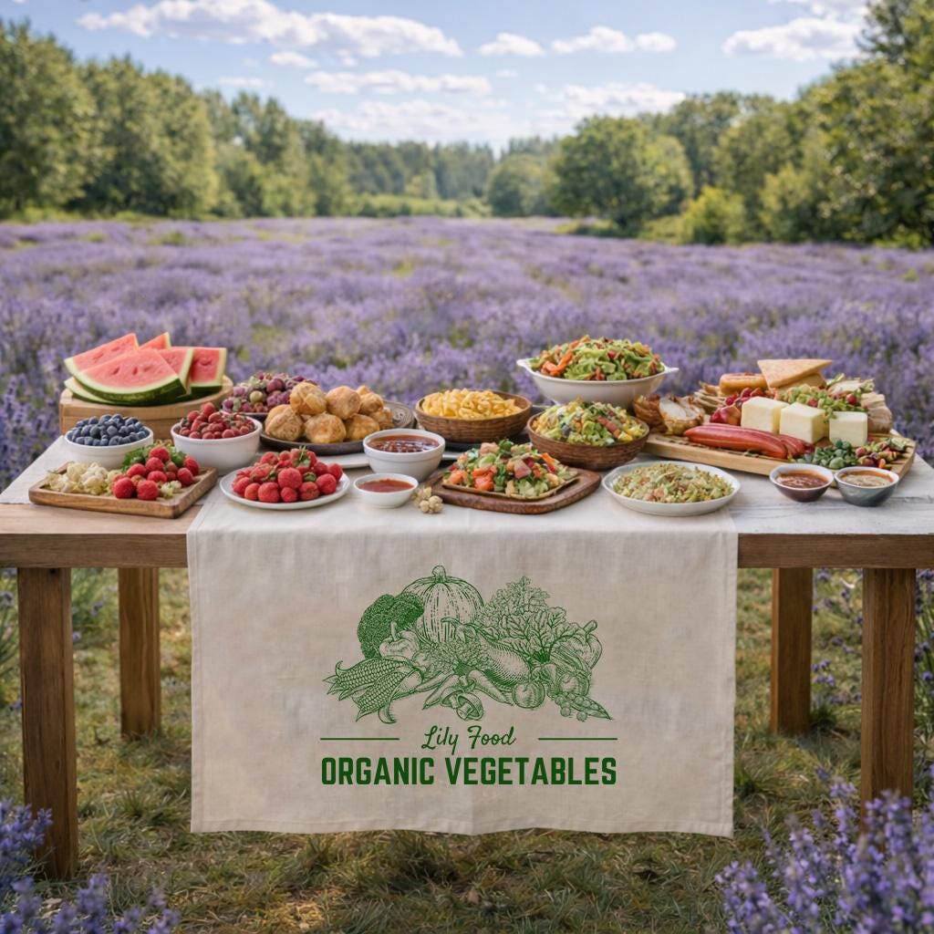 Custom Table Runner with Logo, Farmers Market Table Cover, Organic Food Stall Decor, Personalized Linen Table Runner for Business