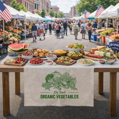 Custom Table Runner with Logo, Farmers Market Table Cover, Organic Food Stall Decor, Personalized Linen Table Runner for Business