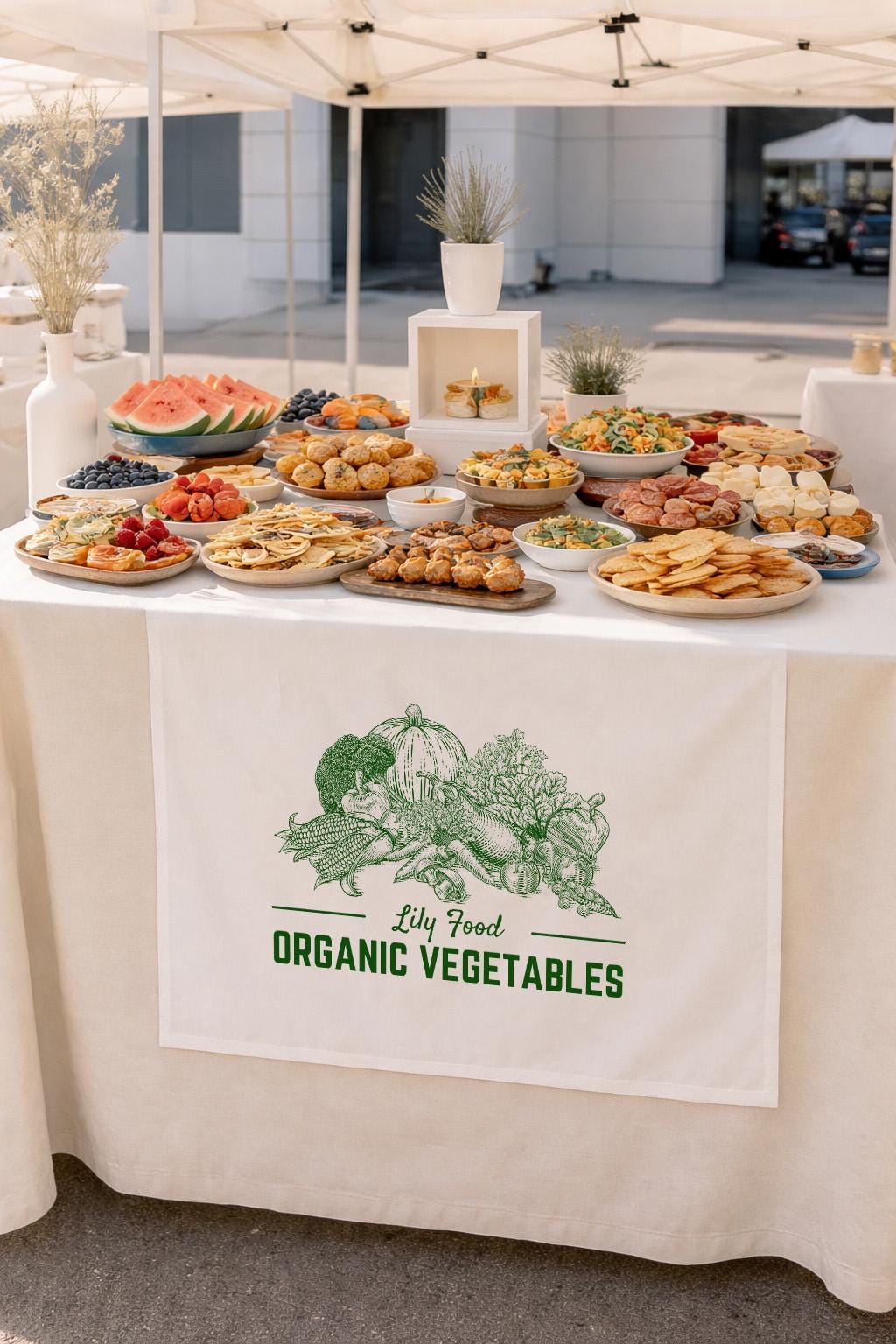 Custom Table Runner with Logo, Farmers Market Table Cover, Organic Food Stall Decor, Personalized Linen Table Runner for Business