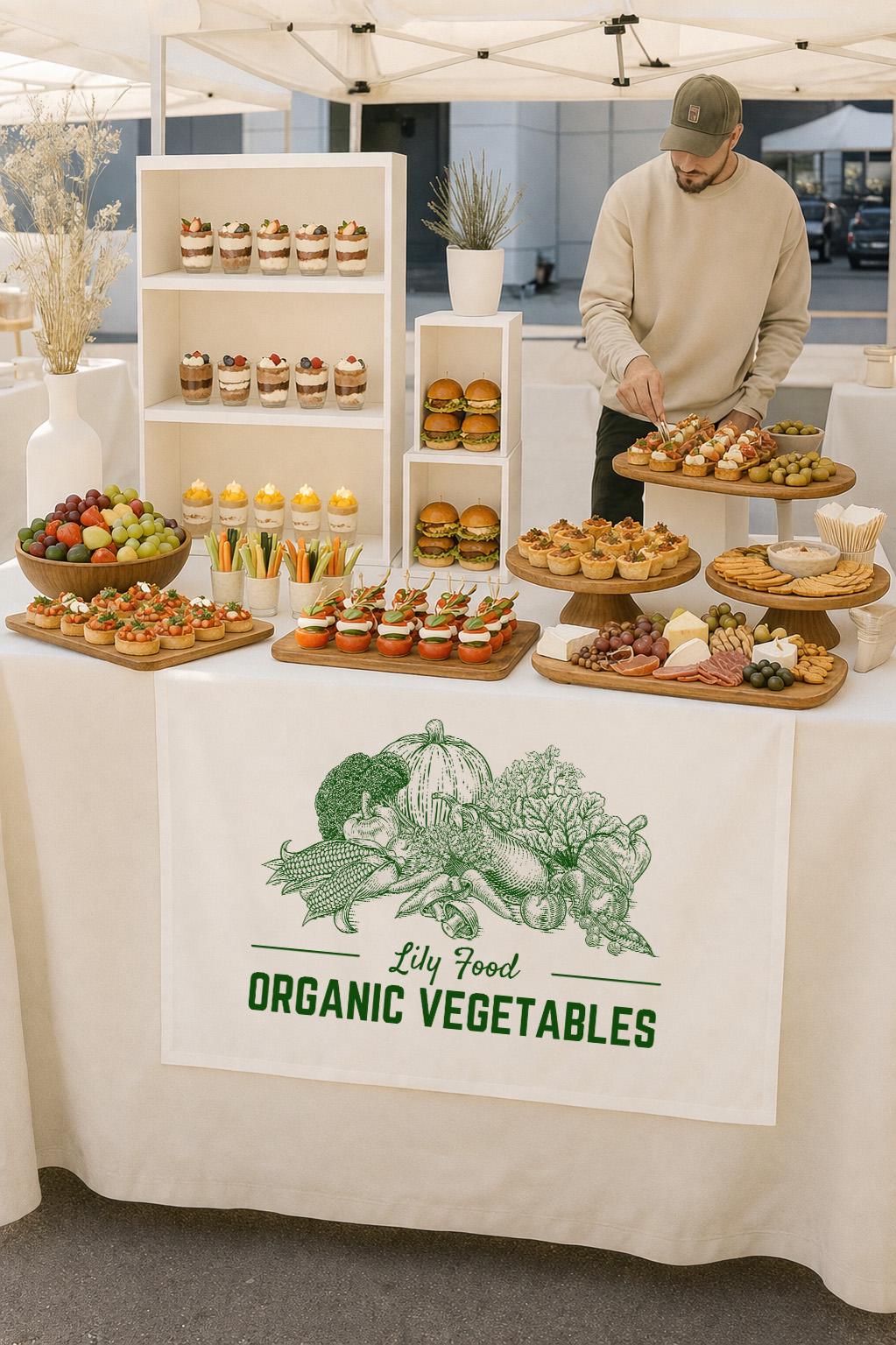 Custom Table Runner with Logo, Farmers Market Table Cover, Organic Food Stall Decor, Personalized Linen Table Runner for Business
