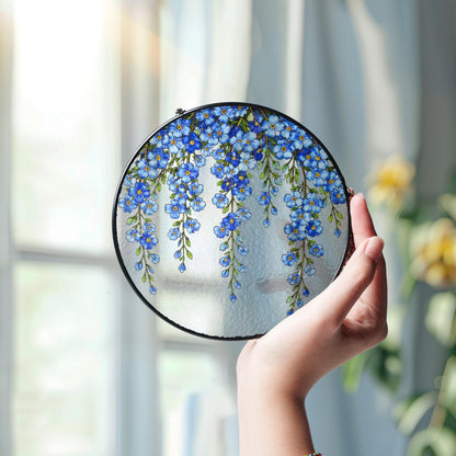 Blue Flower Window Glass Decor, Forget Me Not Floral Panel, Botanical Hanging Ornament, Spring Home Decor Gift