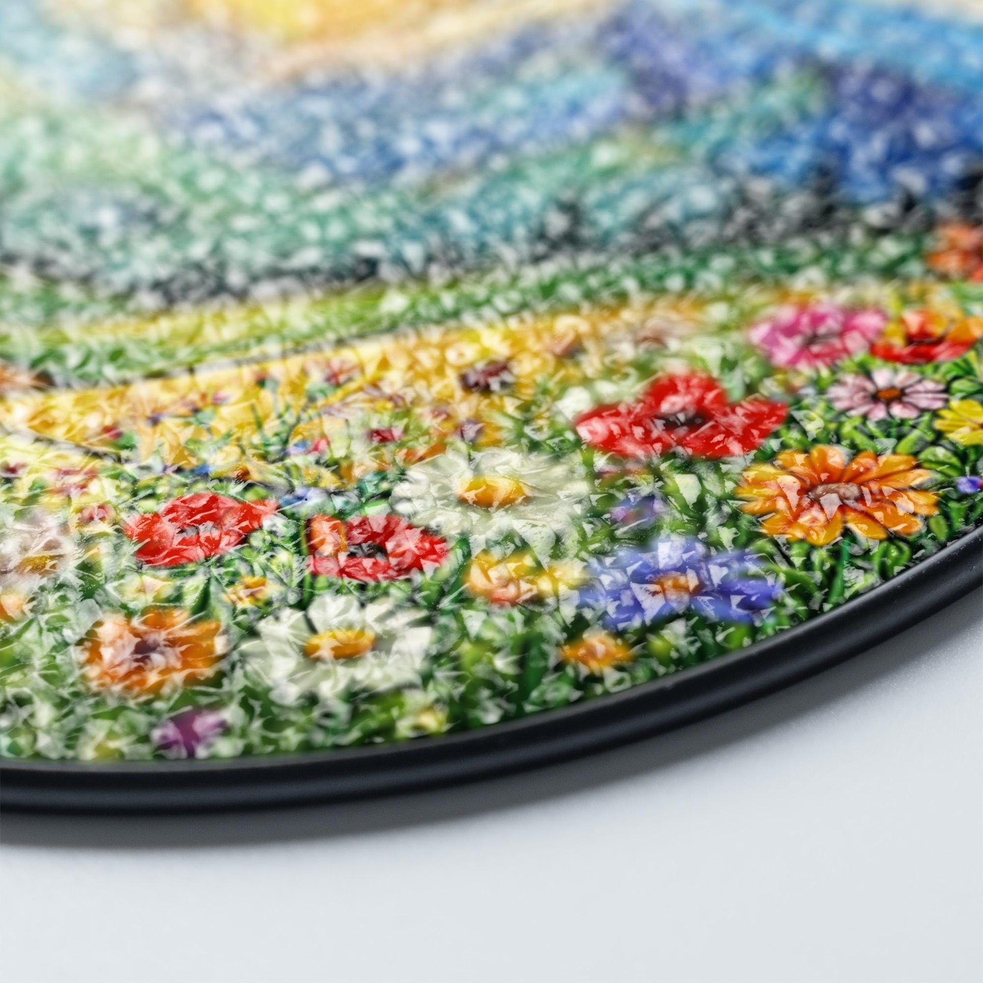 Mountain Landscape Glass Window Hanging, Sunrise Nature Panel Decor, Wildflower Scenic Hanging Ornament, Cabin Home Decor Gift