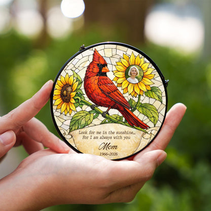 Cardinal Memorial Stained Glass Window, Sympathy Gift with Photo, Personalized Remembrance Window Hanging, In Loving Memory Gift